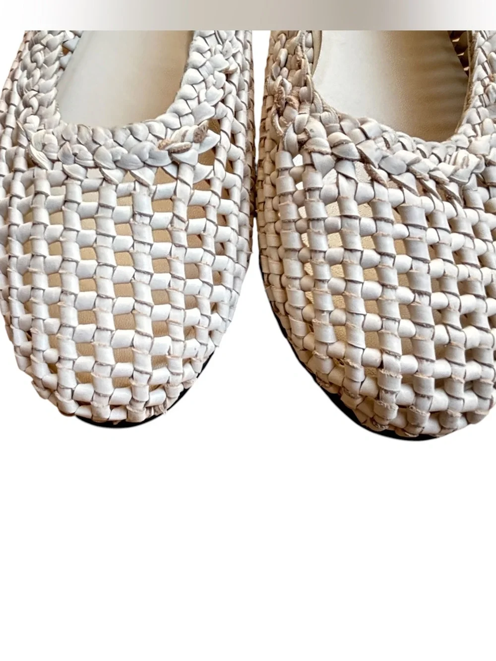 St. Agni Tofu White Leather Woven Basket Macrame Ballet Flats Shoes 39 (US 8)